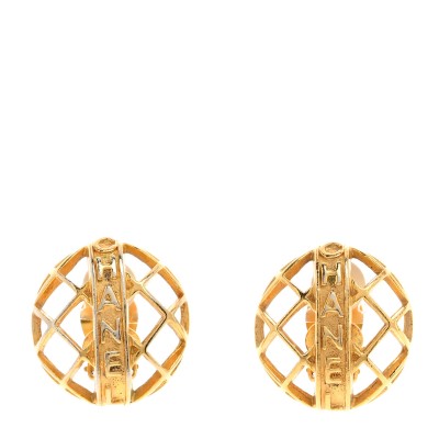 Metal Logo Open Work Round Clip On Earrings Gold
