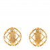 Metal Logo Open Work Round Clip On Earrings Gold