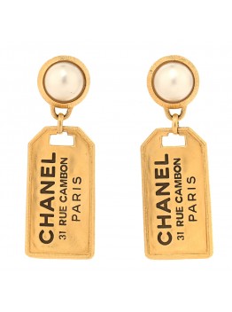 Pearl CC Tags Drop Earrings Gold