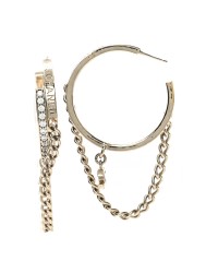 Metal Crystal Chain CC Hoop Earrings Gold