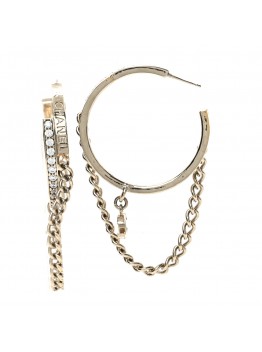 Metal Crystal Chain CC Hoop Earrings Gold