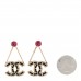 Metal Lambskin Crystal CC Chain Drop Earrings Black Gold Pink Multicolor