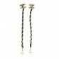Lambskin Chain Crystal Pearl CC Drop Earrings Gold