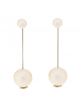 Pearl CC Chain Drop Earrings Gold