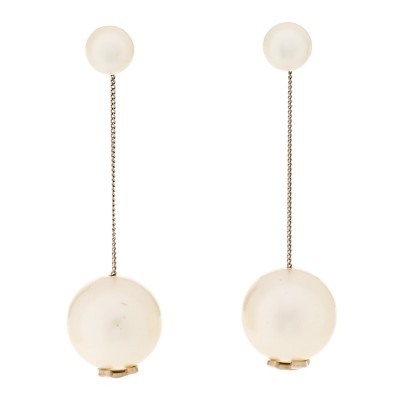 Pearl CC Chain Drop Earrings Gold