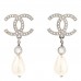 Pearl Crystal CC Drop Earrings Silver Pearly White