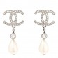 Pearl Crystal CC Drop Earrings Silver Pearly White