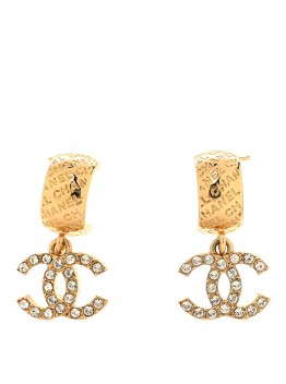 Metal Crystal CC Logo Hoop Drop Earrings Gold