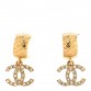Metal Crystal CC Logo Hoop Drop Earrings Gold