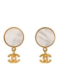 Metal CC Round Clip On Earrings Gold