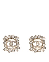Metal Crystal Baguette High Society CC Earrings Gold