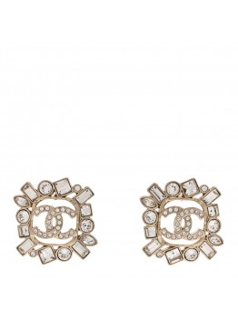 Metal Crystal Baguette High Society CC Earrings Gold