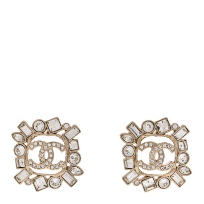 Metal Crystal Baguette High Society CC Earrings Gold