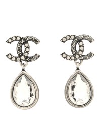 Crystal CC Tear Drop Earrings Silver