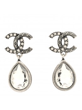 Crystal CC Tear Drop Earrings Silver