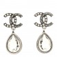Crystal CC Tear Drop Earrings Silver