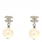 Crystal Pearl CC Drop Earrings Silver Pearly White