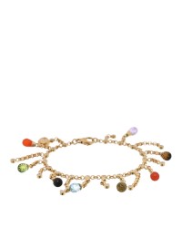 18K Yellow Gold Diamond Multi Stone Dangle Charm Bracelet