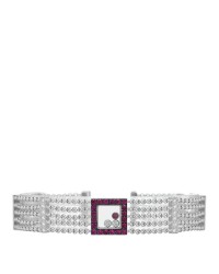 18K White Gold Diamond Ruby Happy Diamonds Curve Bracelet