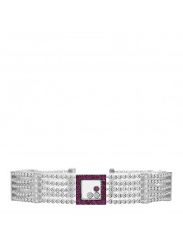 18K White Gold Diamond Ruby Happy Diamonds Curve Bracelet