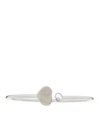 18K White Gold Diamond Mother of Pearl Happy Hearts Bangle Bracelet