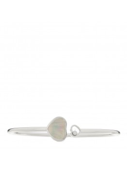 18K White Gold Diamond Mother of Pearl Happy Hearts Bangle Bracelet