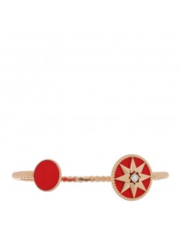 18K Rose Gold Diamond Ceramic Rose Des Vents Cuff Bracelet Red