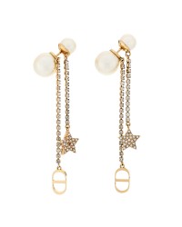 Pearl Crystal Star Tribale Dangle Chain Earrings Gold