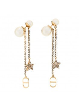 Pearl Crystal Star Tribale Dangle Chain Earrings Gold