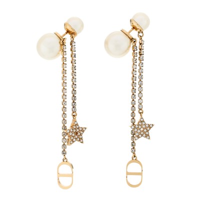 Pearl Crystal Star Tribale Dangle Chain Earrings Gold