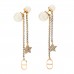 Pearl Crystal Star Tribale Dangle Chain Earrings Gold