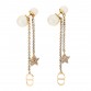Pearl Crystal Star Tribale Dangle Chain Earrings Gold
