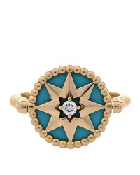 18K Yellow Gold Diamond Turquoise Rose Des Vents Ring 50 5.25