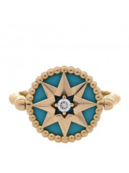 18K Yellow Gold Diamond Turquoise Rose Des Vents Ring 50 5.25