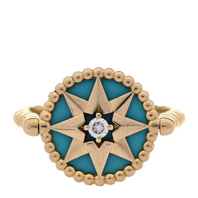 18K Yellow Gold Diamond Turquoise Rose Des Vents Ring 50 5.25
