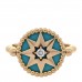 18K Yellow Gold Diamond Turquoise Rose Des Vents Ring 50 5.25