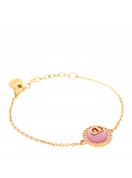 Metal Enamel Crystal CD Station Bracelet Pink