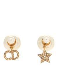 Pearl Crystal Mise En Dior Logo Tribal Earrings Gold