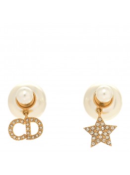 Pearl Crystal Mise En Dior Logo Tribal Earrings Gold