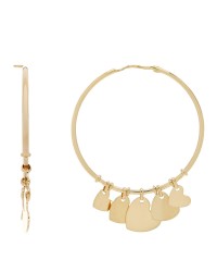 18K Yellow Gold Heart Charm Hoop Earrings