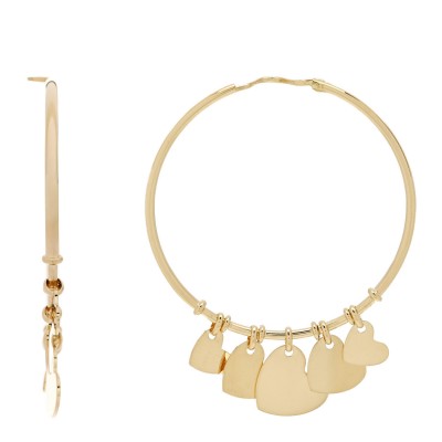 18K Yellow Gold Heart Charm Hoop Earrings