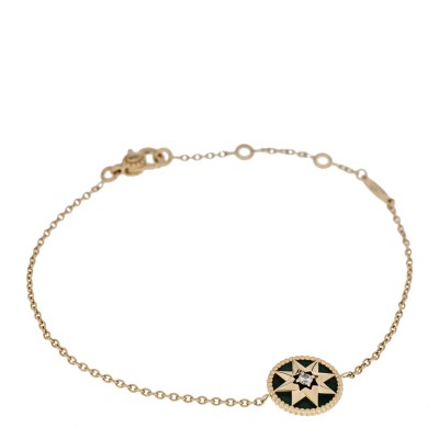 18K Yellow Gold Diamond Malachite Rose Des Vents Bracelet