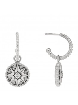 18K White Gold Diamond Rose Des Vents Pave Hoop Earrings