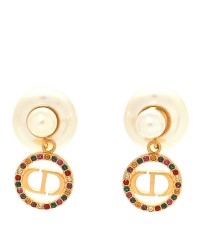 Pearl Crystal Dior Tribales Drop Earrings Gold Multicolor