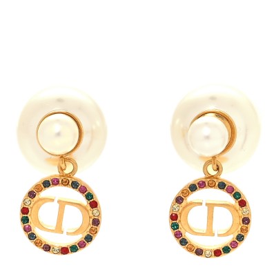 Pearl Crystal Dior Tribales Drop Earrings Gold Multicolor
