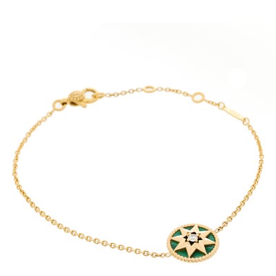 18K Yellow Gold Diamond Malachite Rose Des Vents Bracelet
