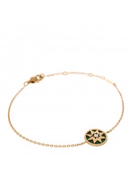 18K Yellow Gold Diamond Malachite Rose Des Vents Bracelet