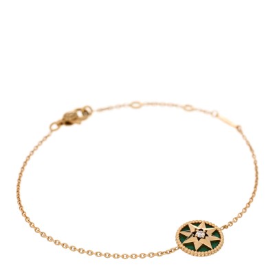 18K Yellow Gold Diamond Malachite Rose Des Vents Bracelet