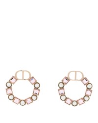 Crystal Pearl Petit CD Earrings Gold Pink