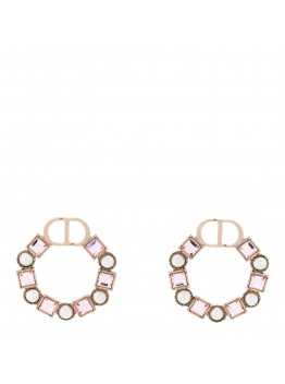 Crystal Pearl Petit CD Earrings Gold Pink